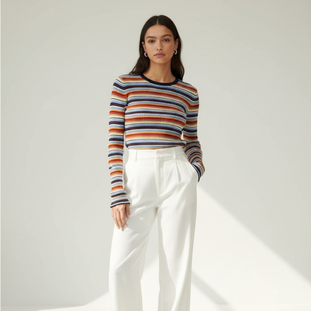 Reformation Multicolor Striped Ribbed Crewneck Sweater